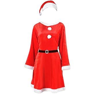 Iso Trade Damen Weihnachtsmann Kostüm Weihnachtsfrau Damen Outfit Kleid Mütze Gürtel #4778