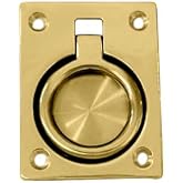 QCAA Solid Brass Flush Ring Pull, 2-1/2" x 1-7/8", Polished Brass, 1 Pack, Made in Taiwan