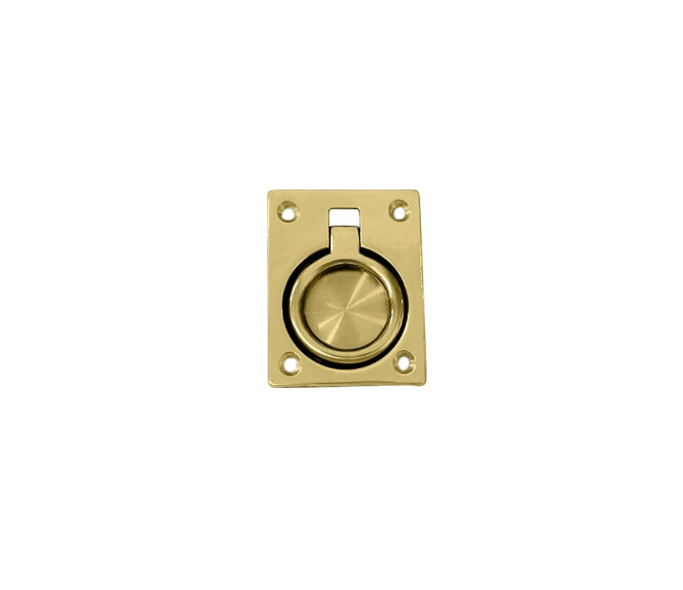 QCAA Solid Brass Flush Ring Pull, 2-1/2" x 1-7/8", Polished Brass, 1 Pack, Made in Taiwan — image 1