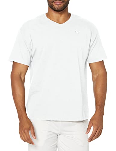 Champion Mens Classic Jersey V-neck Tee Shirt, White, Medium US on