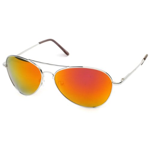 zeroUV - Color Revo Tint Mirror Metal Aviator Sunglasses (Fire)