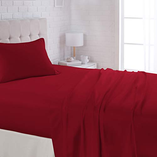 AmazonBasics Lightweight Super Soft Easy Care Microfiber Sheet Set with 16" Deep Pockets - Twin, Burgundy