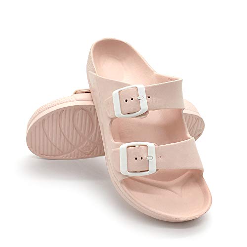 FUNKYMONKEY Women's Comfort Slides Double Buckle Adjustable EVA Flat