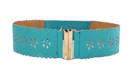 BF Fashion Super Hollow Out Pu Elastic Waist Lady Belt Lake Blue