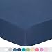 TILLYOU Microfiber Silky Soft Crib Sheet Navy, All Seasons Fitted Toddler Mattress Sheets, 28"x 52"x 8'' Baby Sheet for Boys Girls, Navy Blue primary