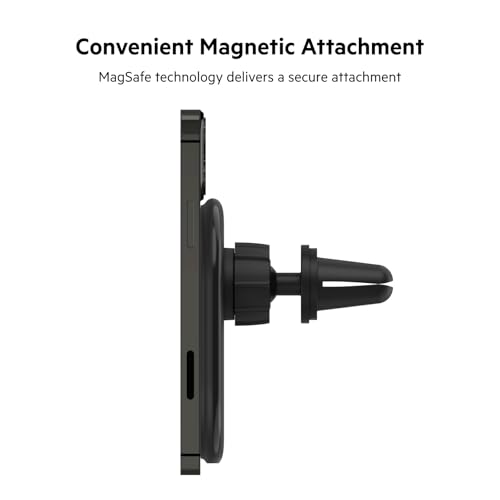 Belkin MagSafe-Compatible Magnetic Wireless Car Charger 10W - BoostCharge Pro Wireless Charger, Magnetic Car Vent Phone Mount for iPhone 16, iPhone 15, 14, & 13 Series - Black