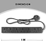 Invero 6 Way Power Mains Extension Lead 1M Cable UK 13A Black view 3