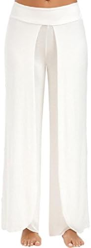 Sweetly Women Stitching Mid Waist Casual Beach Vacation Palazzo Pants White M