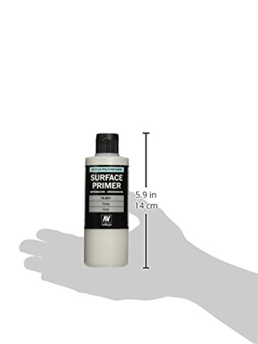 Vallejo - Surface Primer Color | Grey Acrylic Primer 200 ml (6.76 fl.oz.) | Matte Finish and Fast Drying | Perfect for Airbrushing and Great Adhesion to Figurines and Scale Models