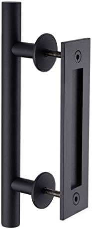 Hetai Door Pulls And Handles Hardware Pull And Flush Door Handle Set Sliding Barn Door Hardware Handle Stainless Door Handles Large Commercial Door Handles For Barn Front Door (Black)
