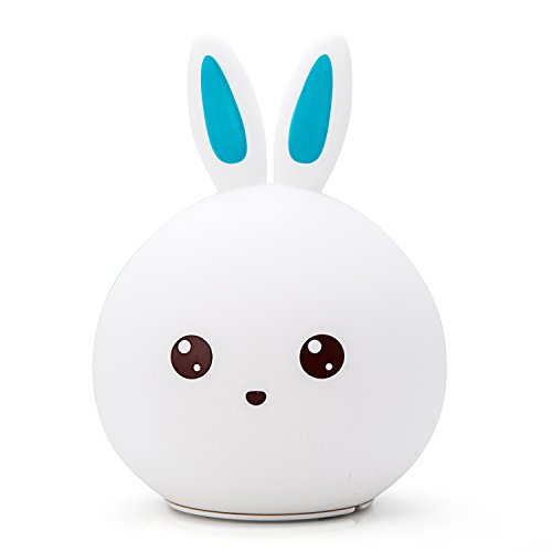 GoLine Bunny LED Children Night Light, Cute Rabbit Multicolor Silicone Soft Baby Nursery Lamp, Tap Control, Warm White/7-Color Breathing/Static Color 3 Light Modes, 12-hour Portable Use.(NL011-BE)