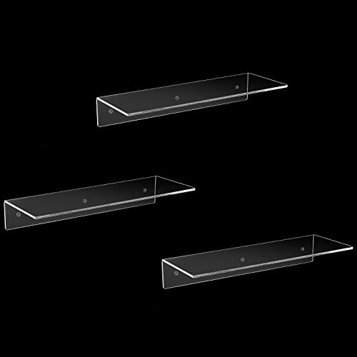 17 Inch Clear Acrylic Floating Shelves, Wall Mounted Modern Display Racks, Set of 3