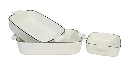 Le Regalo HW1243 3-Piece Vintage Baking Dish Set, Oven, Dishwasher, Freezer Safe, 14x8.5x2.5, Off-White
