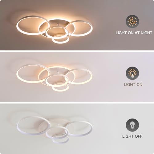 MOUNM Modern LED Ceiling Light, Bedroom Chandelier, Dimmable LED Ceiling Light, 3000 K-6000 K for Living Room, Bedroom, Dining Room, 60 W, 5600 lm