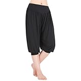 DJT Womens Soft Elastic Waistband Fitness Yoga Herem Cropped Pants
