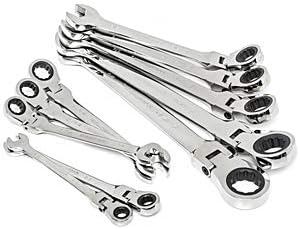 GearWrench 10 Pc. 12 Point Flex Head Ratcheting Combination SAE Wrench Set with Tool Roll - 85893