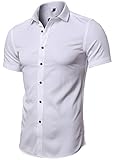 FLY HAWK Mens Dress Shirts, Fitted Bamboo Fiber Short Sleeve Elastic Casual Button Down Shirts
