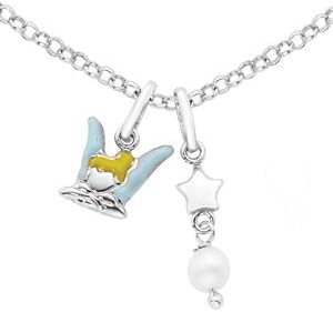 Sterling Silver Tinkerbell with Enamel &amp; Freshwater Cultured Pearl 14-16 Inch Necklace