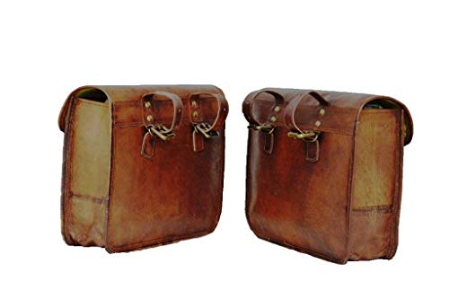 image for LBH Motorcycle Side Pouch Brown Leather Side Pouch Saddlebags Saddle P