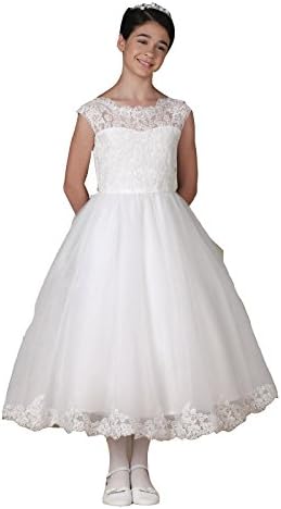 EnjoyDress Flower Girl Dress Kid Party Prom Holy First Communion Dress Tea Length (12, White)