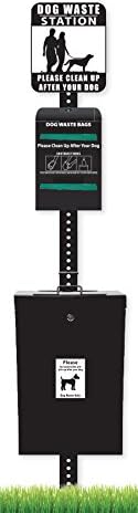 Ultimate Dog Waste Station - Everything Included - FREE 300 waste bags and 50 can liners - D-779-BLK