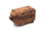 SiamMandalay&reg;: Little Pig - Mechanical Brain teaser Puzzle for Adults. Pig Themed Wood Interlocking Pig Kumiki Puzzle Handmade from Monkeypod Wood