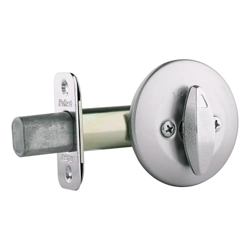 Kwikset 663 Deadbolt Unkeyed Deadbolt Lock, Satin Chrome Round Interior Turn Piece for Front Entry Door, with Latch and Adapter, No Exterior Assembly