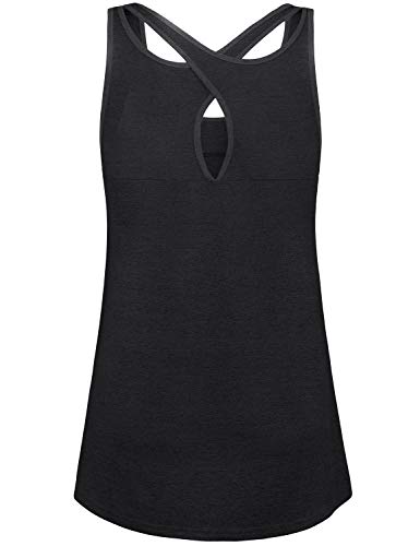 image for Kimmery Black Sleeveless Top, Ladies Round Neck Criss Cross Back Tops 
