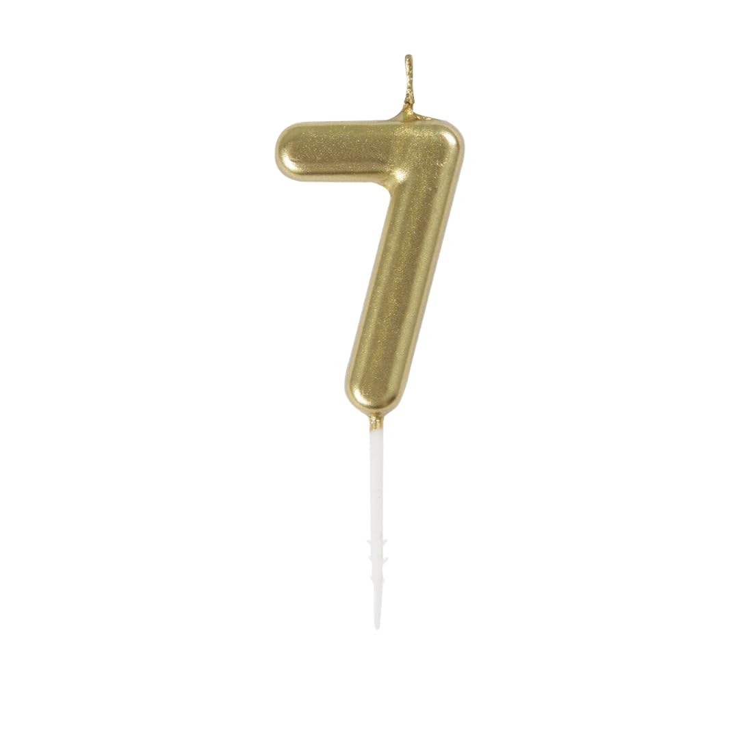 Mini Metallic Gold Number 7 Pick Birthday Candle (3cm x 11cm) - Elegant and Dazzling Party Decoration - Perfect for Birthday/Anniversary Events - 1 Pc