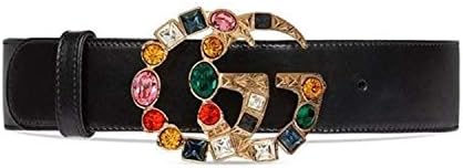 GG Jewel Buckle Belt for Women Black Leather
