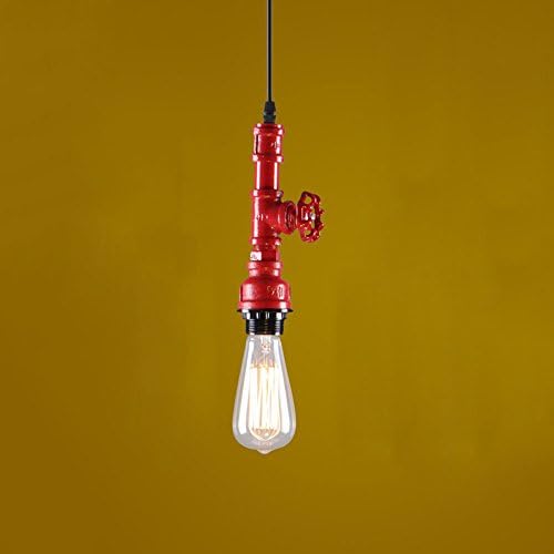 Water Pipe Chandelier LOFT American Style Retro Industrial Wind, Edison Bulb, Ceiling Lamp, Restaurant, Coffee Shop Single Head Iron Rope Pendant Lamp ( Color : Red )