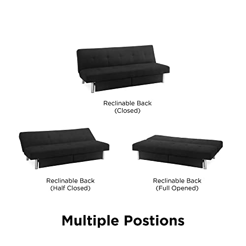 DHP Sola Convertible Sofa Futon with Space Saving Storage Compartments, Chrome Legs and