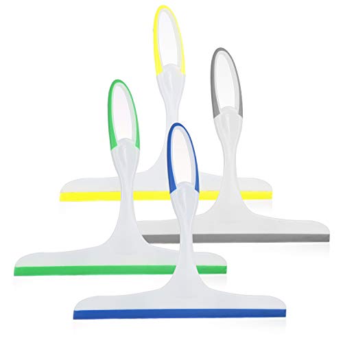 Rubber Squeegees Pack of 4: Streak-Free Handheld Squeegee Cleaner with 9.5″ Silicone Blade & Hanging Hole – Wiper Cleaning Tool for Washing Shower Door, Bathroom, Kitchen, Glass, Car