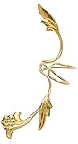 Ear Charm's Non-Pierced Flower and Leaf Full Ear Spray Ear Cuff Gold on Silver Left Earring Cuff