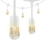 Enbrighten Classic LED Cafe String Lights, White, 48 Foot Length, 24 Impact Resistant Lifetime Bulbs, Premium, Shatterproof, Weatherproof, Indoor/Outdoor, Commercial Grade, Ul Listed, 35608