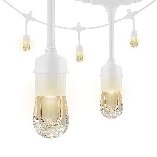 Enbrighten Classic LED Cafe String Lights, White, 48 Foot Length, 24 Impact Resistant Lifetime Bulbs, Premium, Shatterproof, Weatherproof, Indoor/Outdoor, Commercial Grade, Ul Listed, 35608