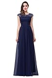 Babyonline Women's Cap Sleeve Lace Prom Dress Ruched Chiffon Evening Gowns