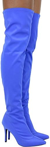 Wild Diva Women's Sock Pull Over Pointed Boot (Available In 3 Colors),Blue/Satin,8