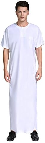 H HrokkMen's Muslim Solid White Business Saudi Arabic Thobe