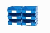 Triton Products 3-235BWS LocBin 8 Piece Wall Storage Unit with 10-7/8 Inch L x 11 Inch W x 5 Inch H Blue Interlocking Poly Bins, 6 CT, Wall Mount Rails 8-3/4 Inch L with Hardware, 2 pk