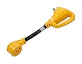 Camco Heavy Duty RV Dogbone Electrical Adapter with Innovative 180 Degree Bend Design and PowerGrip Handle - 30 Amp Male to 15 Amp Female, 12" (55155)