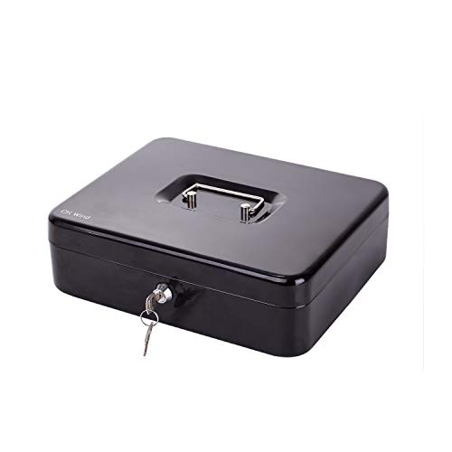 CK Wind Large Cash Box with Lock - Premium Steel Box with Money Tray and 2 Keys,Black