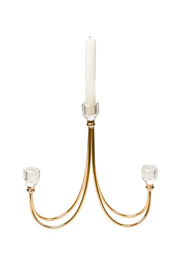 CANDELABRO 3 VELAS METAL DORADO/VIDRIO