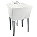 Laundry Utility Tub by JS Jackson Supplies, Heavy Duty 19 Gallon Sink With Easy On Blade Handle Faucet, Metal Legs With Levelers, Complete Installation Kit Includes Supply Lines, Drain, Ptrap (White)
