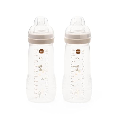 MAM Easy Active Bottles, 2X 330ml, Easy-Grip Ergonomic Shape, Linen