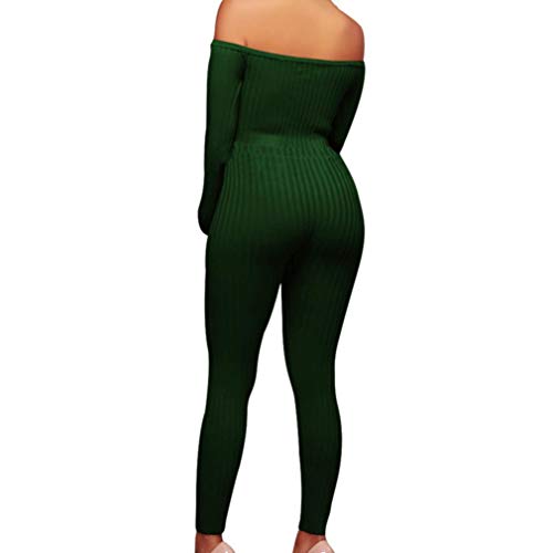 Minisoya Women Long Sleeve Bodycon Clubwear Casual Cocktail Party Romper Playsuit Long Pants Off Shoulder Jumpsuit (Green, XL) - Thumbnail 2
