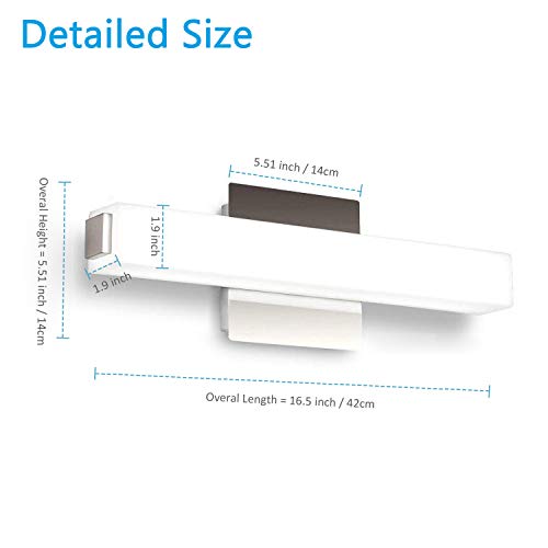 ECOBRT 16 inch Long LED Bathroom Vanity Light Fixtures Indoor Lighting Up Mirrors Front Wall Lights Bar Scones 12Watt Cool White 6000K