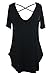 Sidefeel Women Crisscross Front V Neck T-Shirt Destroyed Baggy Blouse Medium Black
