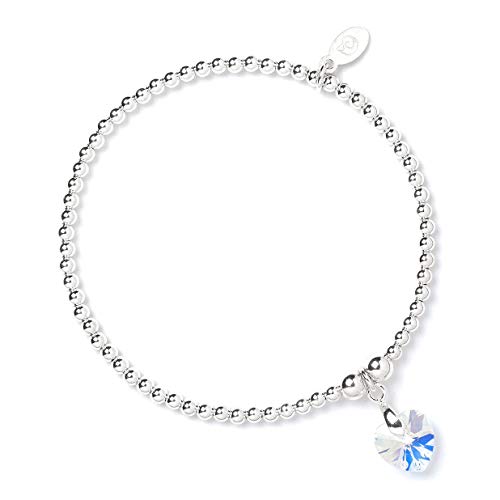 Roodles Sterling Silver Ball Bead Bracelet with Swarovski Crystal Heart Crystal AB