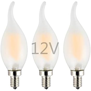 OPALRAY Low Voltage DC 12V Input 2W LED Candelabra Bulb, Dimmable with 12V DC Dimmer, Warm White Light, Frosted Glass Shell, 25W Incandescent Replacement, for 12-24V DC Operated, 3 Pack